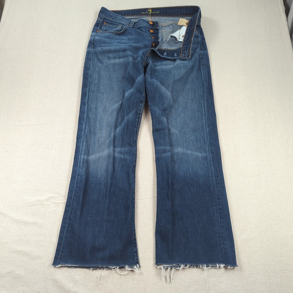 7 for all Mankind Jeans Mens 34x31 Blue Relaxed Loose Button Fly Raw Hem
